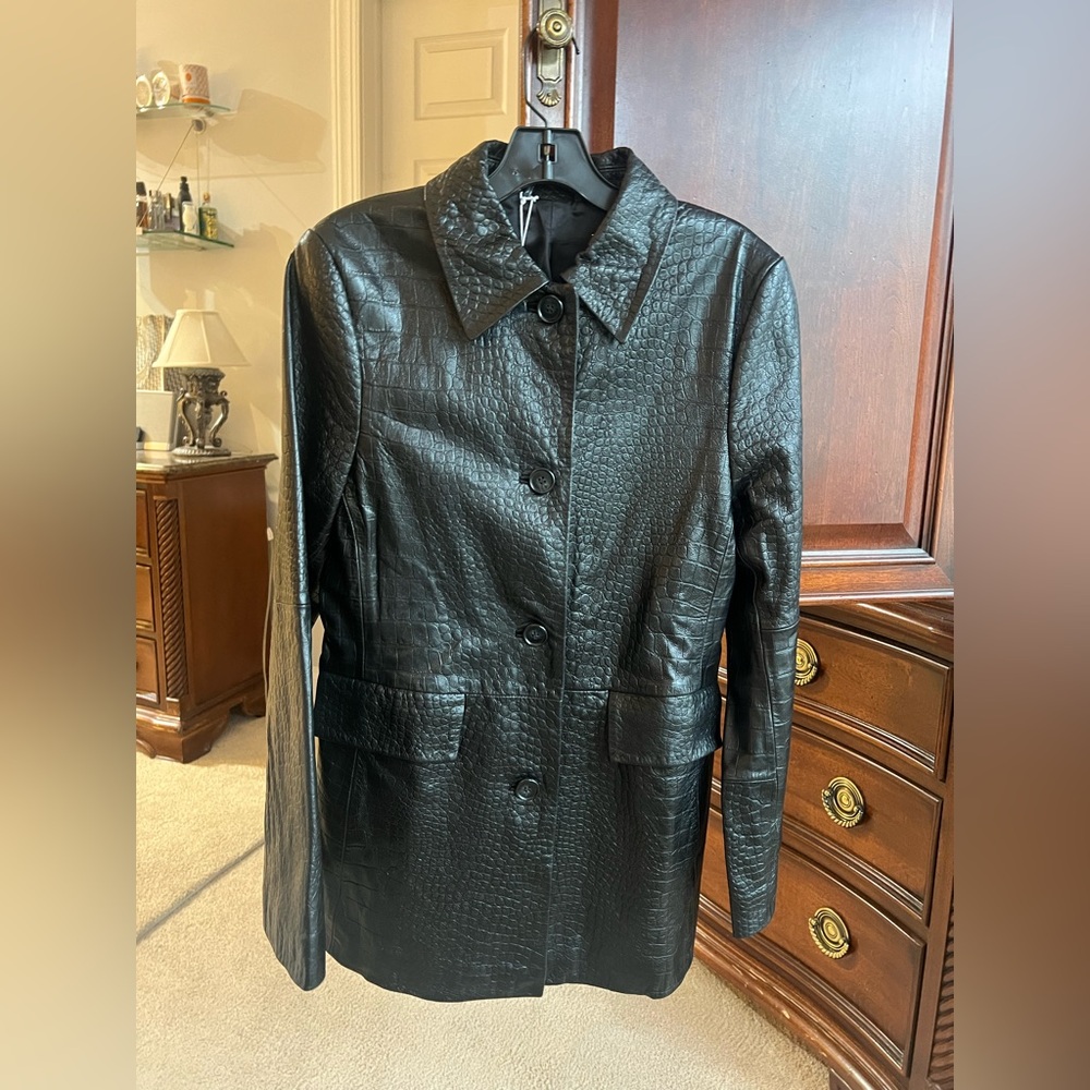 & Other Stories Black Croc-Embossed Faux Leather Coat